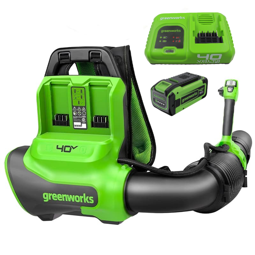 Ранцевая воздуходувка аккумуляторная Greenworks Арт. 2408107U8B, 40V, бесщеточный, АКБ 8Ач и быстрое ЗУ