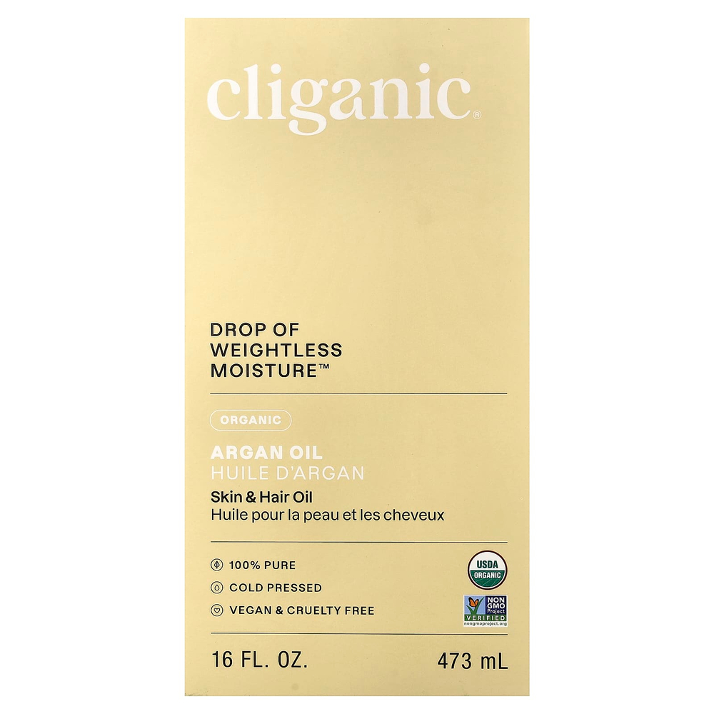Cliganic, Drop of Weightless Moisture™, органическое аргановое масло, 473 мл (16 жидк. унций)