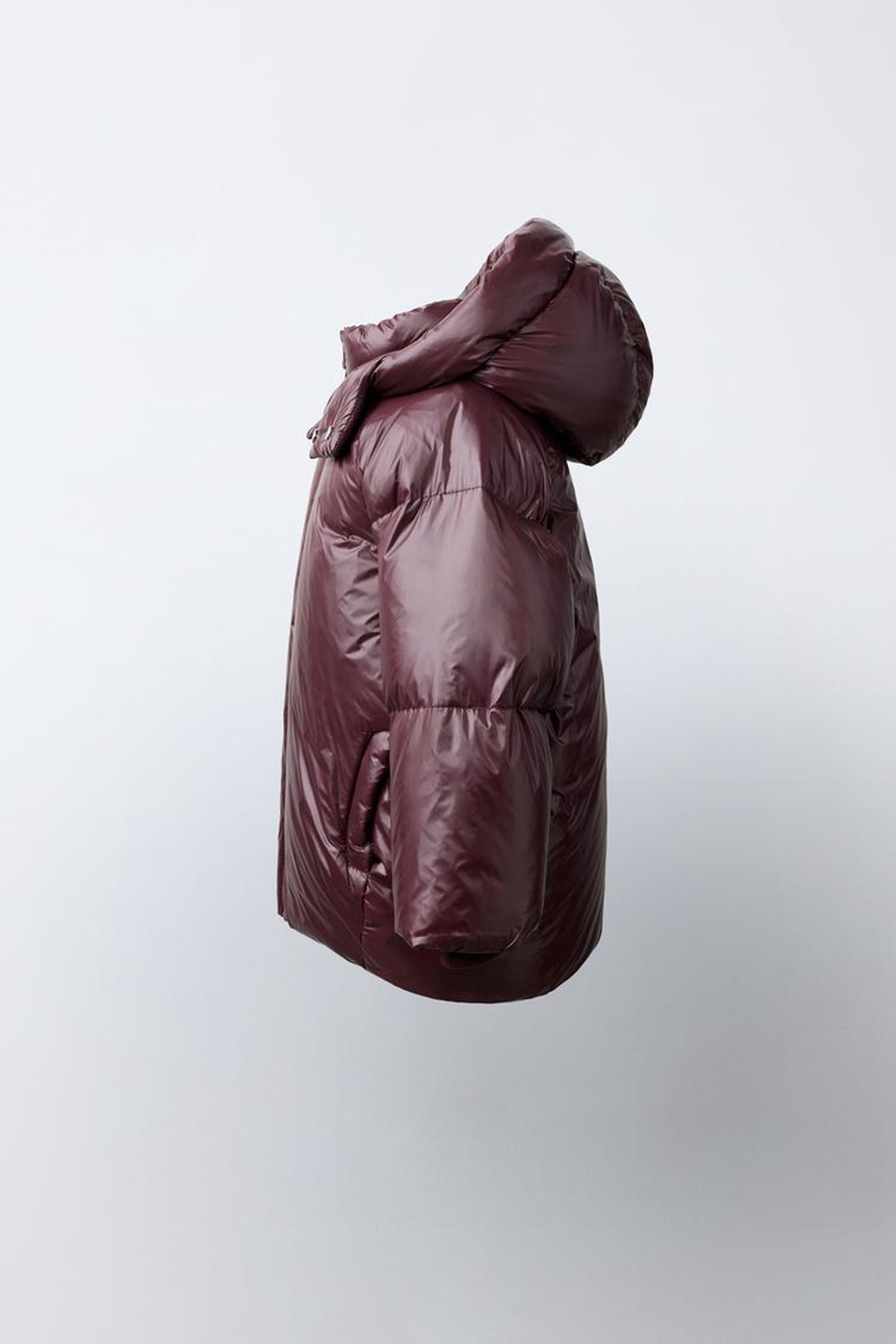 ZARA ПУХОВИК 50% ПУХА И 50% ПЕРА WATER REPELLENT WIND RESISTANT THERMAL INSULATION, БУРГУНДИ