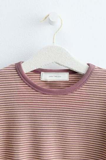 ZARA TIMELESS — ФУТБОЛКА В ПОЛОСКУ, КОРАЛЛОВО-РОЗОВЫЙ