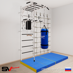 Шведская стенка Sv Sport 54660 (Турник рукоход/Брусья/Канат/Трапеция/Цепь/Мешок 22кг/Мат 2м/Канатный лаз)