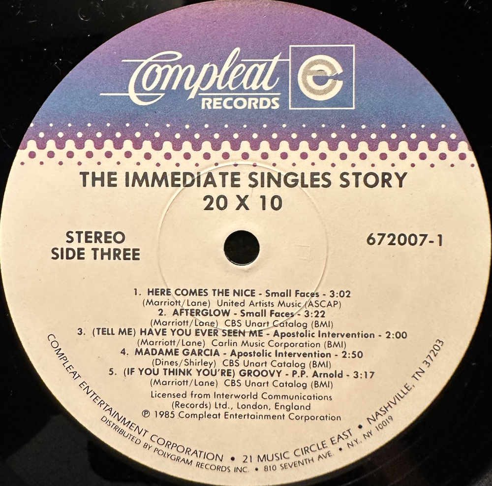 Сборник The Immediate Singles Story/20 X 10 - A Compleat Collection 2LP (США 1985г.)