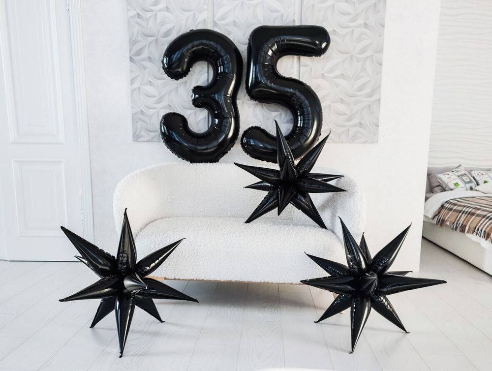 Шар (40''/102 см) Цифра, 5 Slim, Черный блеск, 1 шт. в упак.