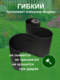 Лента бордюрная 15 см, толщина 2 мм, в рулоне 10 метров, ЧЕРНАЯ