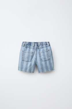 ZARA ДЖИНСОВЫЕ ШОРТЫ В ПОЛОСКУ, ИНДИГО