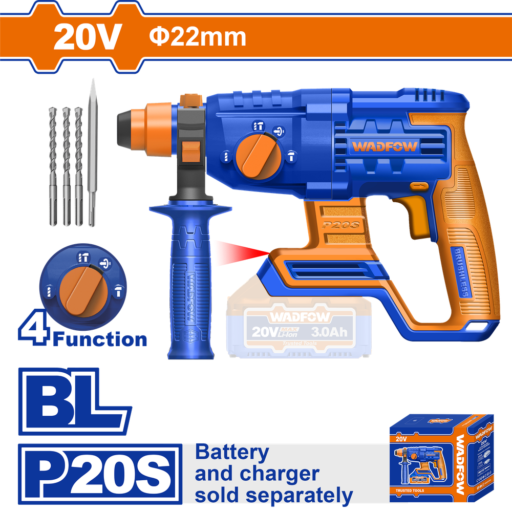 Аккумуляторный бесщеточный перфоратор SDS-Plus WADFOW WLM15220 20 В 2 Дж