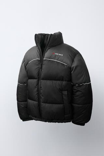 ZARA СТЕГАНАЯ КУРТКА WATER REPELLENT CONTRAST, ЧЕРНЫЙ