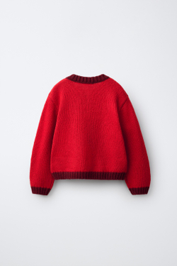 ZARA КАРДИГАН С ВЫШИТЫМИ ЦВЕТАМИ, КРАСНЫЙ
