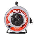 Удлинитель силовой на металлической катушке Ресанта СУ-3х2,5КГ-30/3 (с выкл., 4 розетки, IP44)