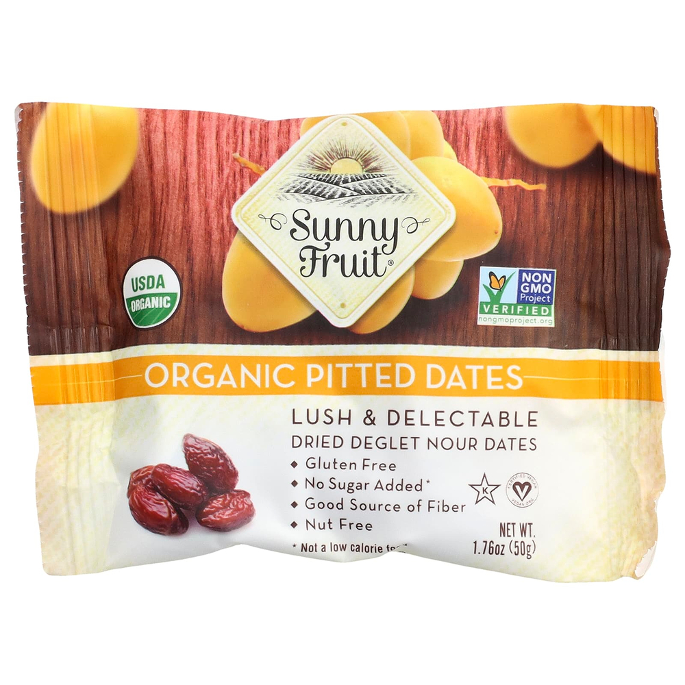 Sunny Fruit, органические финики без косточек, 5 порционных пакетиков по 50 г (1,76 унции)