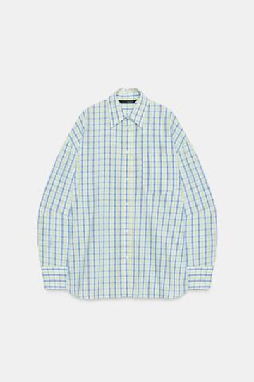 ZARA РУБАШКА ОВЕРСАЙЗ ИЗ ПОПЛИНА В КЛЕТКУ, БЕЛЫЙ/ЗЕЛЕНЫЙ