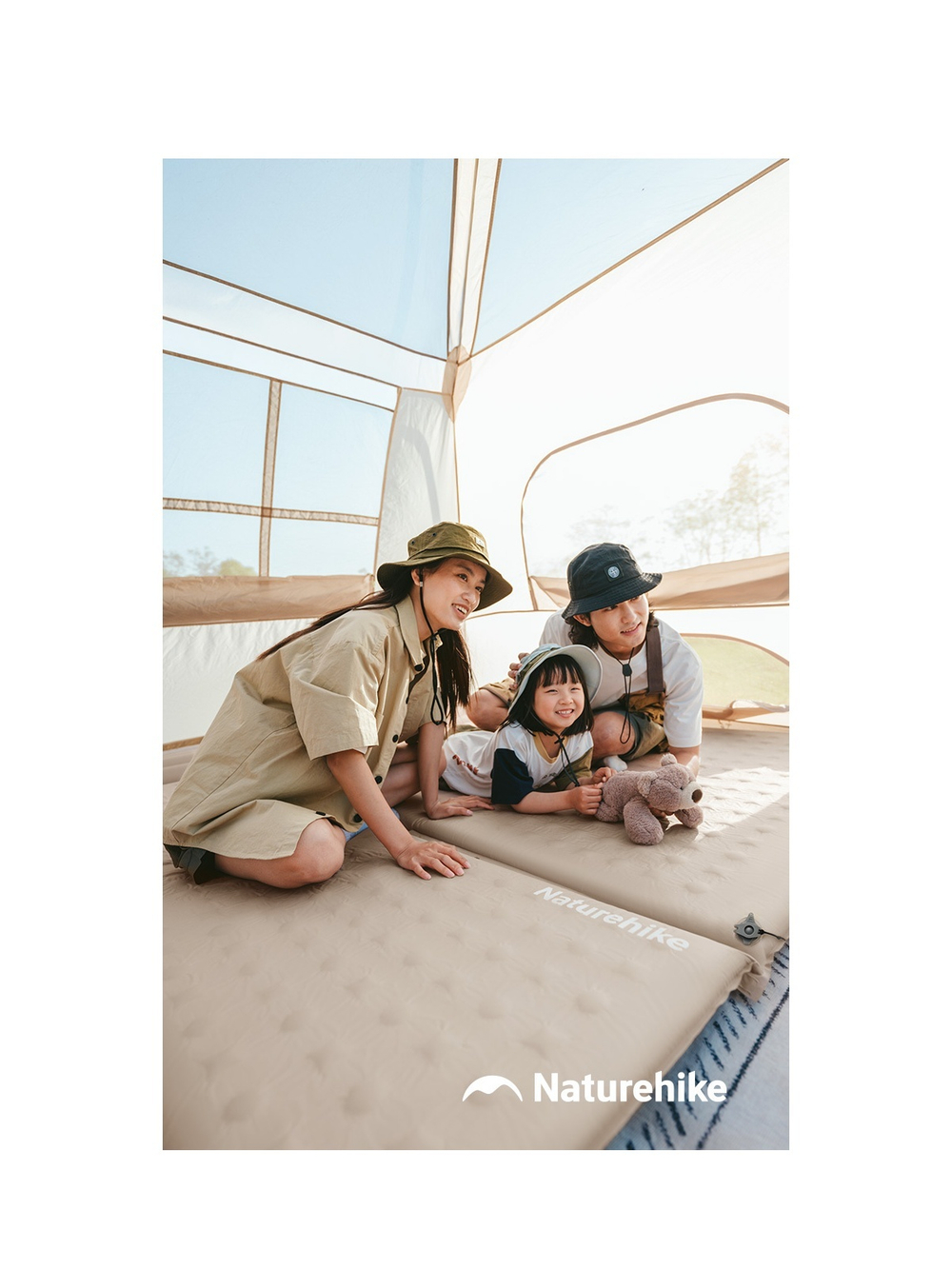 Коврик самонадувающийся Naturehike двойной 200х130х6 см, с подушками, бежевый