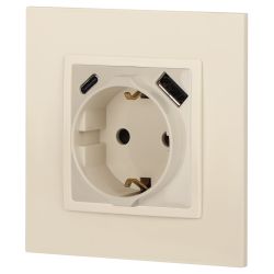 Розетка ЭРА Elegance 14-4108-02 2P+E 16A-250В со шторками с USB type-A+C 5В-3А слоновая кость | Эра Elegance
