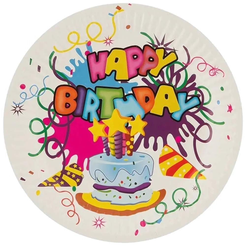 Набор бумажных тарелок "Happy Birthday" 18 см, 6 шт