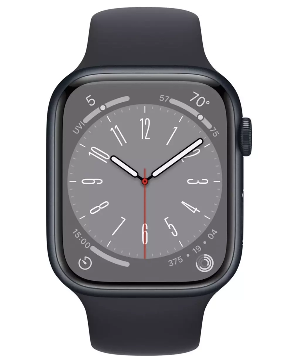 Apple Watch Series 8, 41 мм, из алюминия цвета «тёмная ночь», спортивный ремешок