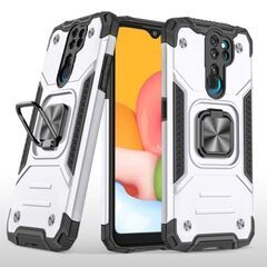 Противоударный чехол для Xiaomi Redmi Note 8 Pro серебро с пластиной для магнитного автодержателя и кольцом подставкой Противоударный чехол для Xiaomi Redmi Note 8 Pro серебро с пластиной для магнитного автодержателя и кольцом подставкой