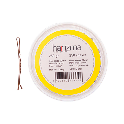 Невидимки для волос Harizma, 60 мм, волна, коричневые (h10536-04B)
