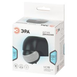 Датчик движения ЭРА MD 011 настенный инфракрасный 1200 Вт угол 180° IP44 черный | Электротовары