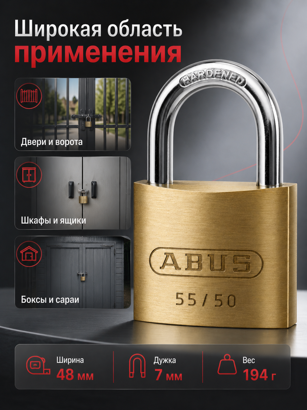 Навесной замок ABUS 55/50 латунь