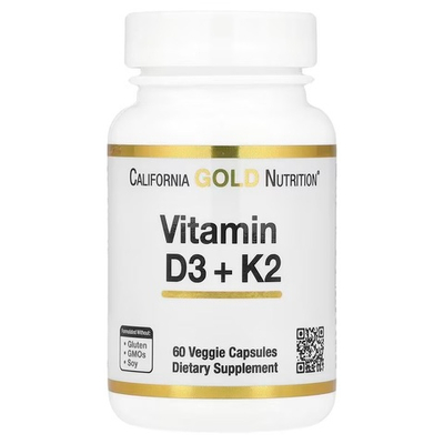 California Gold Nutrition, витамины Д3 и К2, 60 растительных капсул