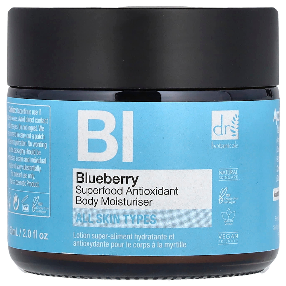 Dr. Botanicals, Антиоксидантное увлажняющее средство для тела Blueberry Superfood, для всех типов кожи, 60 мл (2 жидк. Унции)