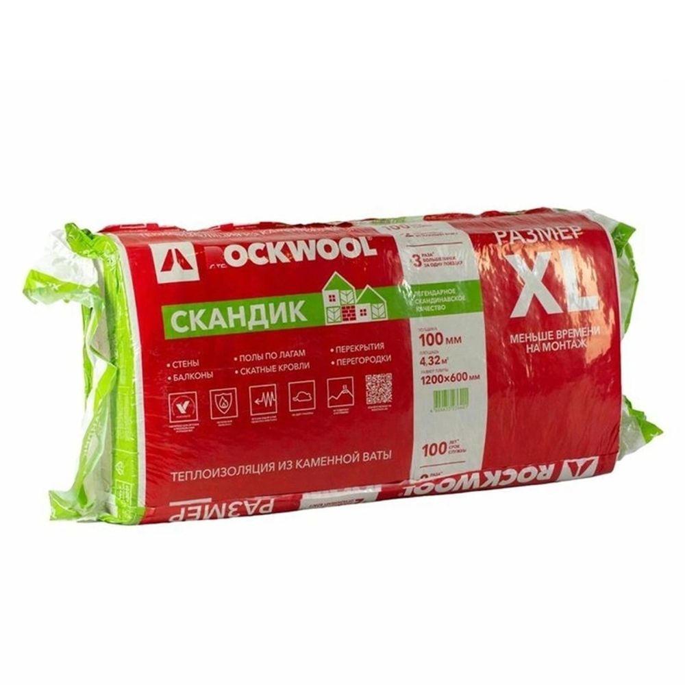 Утеплитель Роквул Скандик XL 30 кг/м³ (1200х600х100 мм) 6 шт Утеплитель Роквул Скандик XL 30 кг/м³ (1200х600х100 мм) 6 шт