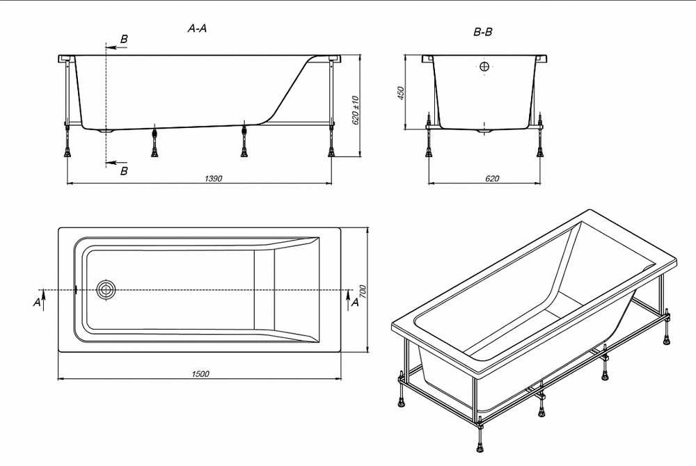 Акриловая ванна Roca Easy (Рока Изи) 150x70, ZRU9302904