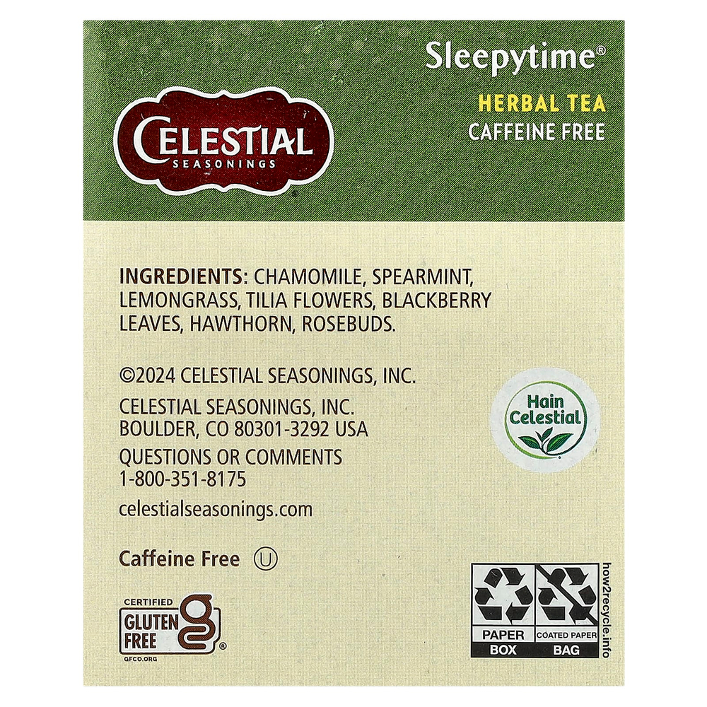 Celestial Seasonings, травяной чай, Sleepytime®, без кофеина, 20 чайных пакетиков, 29 г (1 унция)