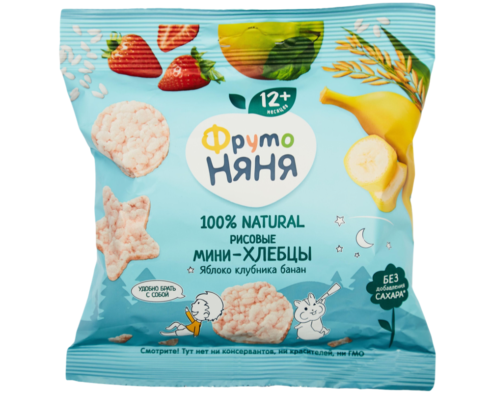 Мини-хлебцы ФрутоНяня рисовые 30г яблоко клубника банан