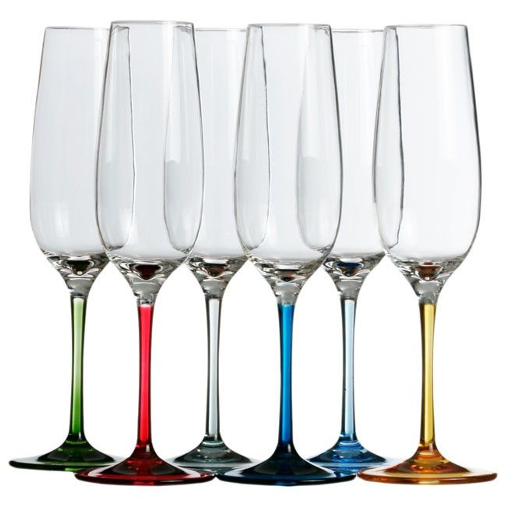 Прозрачные бокалы "Party", цветные ножки, 4,3х23,5 см, 6 шт (10254568)