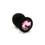 Анальная пробка из силикона Light pink medium (Цвет: цвет пробки: черный. цвет камня: светло-розовый)