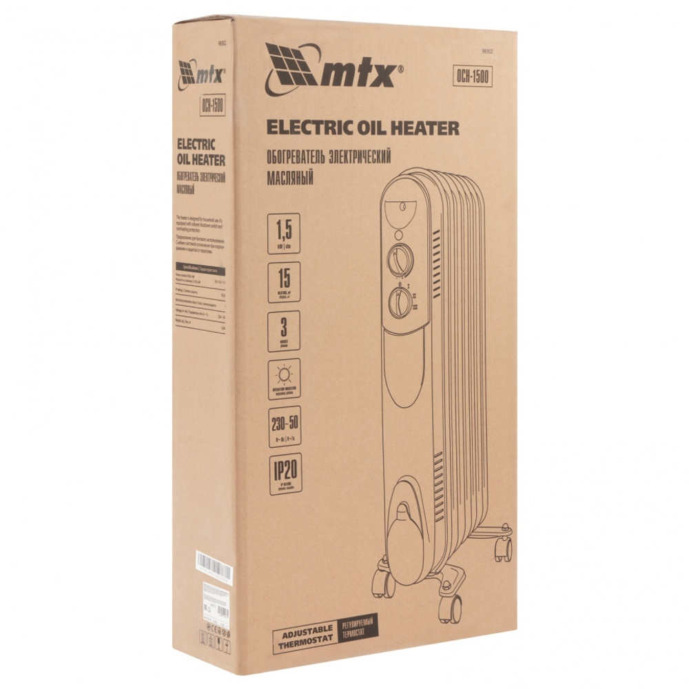 Масляный обогреватель MTX OCH-1500, 230 В, 1500 Вт // MTX