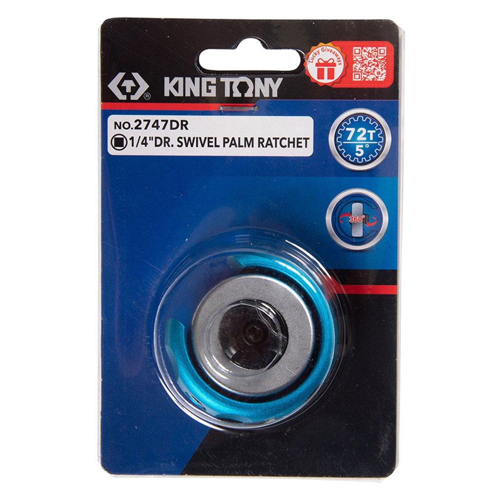 KING TONY (2747DR) Трещотка компактная 1/4", 72 зубца, дисковый механизм