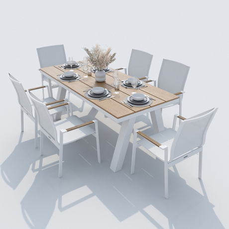 Обеденная группа Ideal Patio МИРРА СОЛА каркас белый, стол поливуд 180, текстилен белый