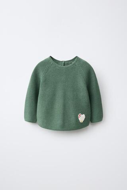 ZARA СВИТЕР ИЗ ЖЕМЧУЖНОГО ТРИКОТАЖА, ЗЕЛЕНЫЙ