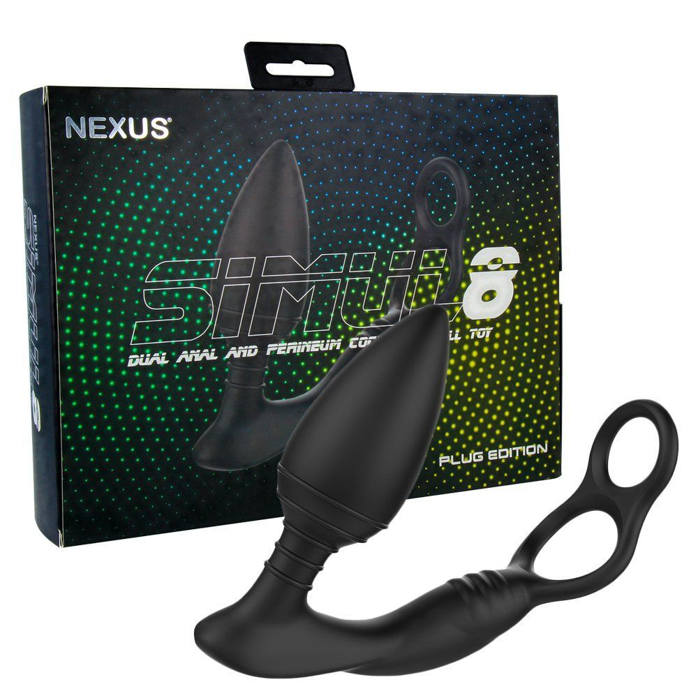 Черная анальная пробка NEXUS SIMUL8 Plug Edition с фиксацией на теле кольцами (Цвет: черный)