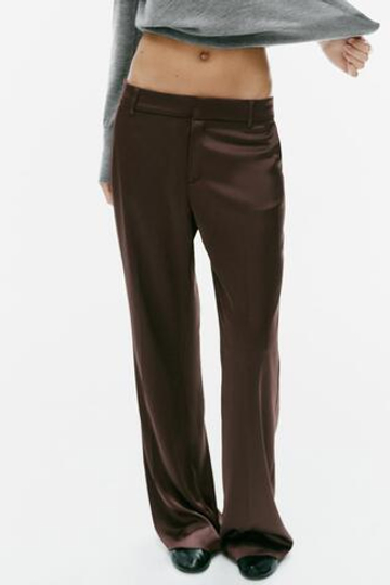 ZARA АТЛАСНЫЕ БРЮКИ С НИЗКОЙ ПОСАДКОЙ, ШОКОЛАДНЫЙ