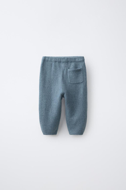 ZARA ОДНОТОННЫЕ ТРИКОТАЖНЫЕ БРЮКИ, ВЫЦВЕТШИЙ СИНИЙ