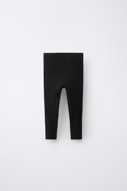 ZARA ТРИКОТАЖНЫЕ ЛЕГИНСЫ В РУБЧИК, ЧЕРНЫЙ