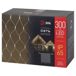 Гирлянда ЭРА ERAPS-SKW1 светодиодная новогодняя сеть 3x2 м тёплый белый свет 300 LED белый каучук | Профессиональное праздничное и новогоднее освещение