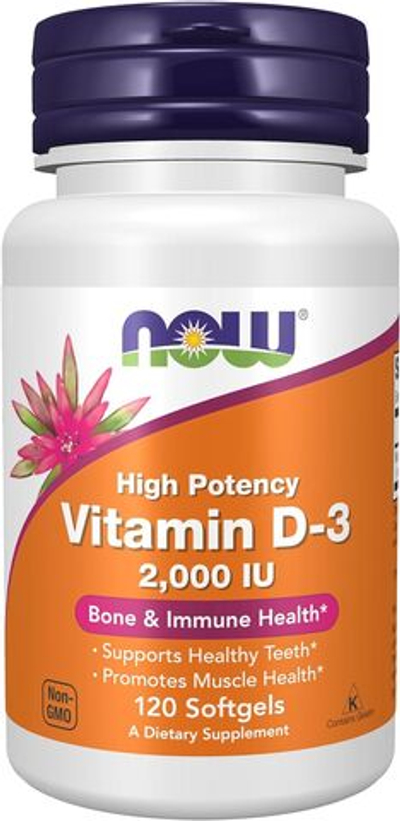 NOW Foods, Vitamin D3 2000 IU, 120 Softgels | Vitamin D3, 2000 XB, 120 kapsula