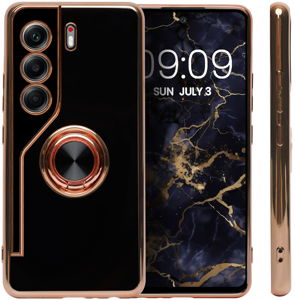 Стильный глянцевый чехол для TECNO CAMON 40 с кольцом-подставкой и бархатной подкладкой
