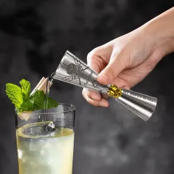 Джиггер 20/60 мл "MIXOLOGY-7" вращ. вставка Golden Skull нерж. B'Guys P.L.- Barbossa