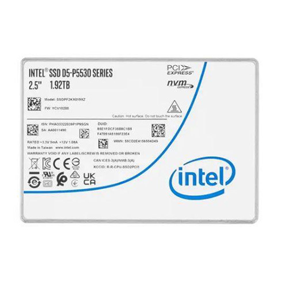 Твердотельный диск 1920GB Intel D5-P5530 Series, 2.5" 15mm, U.2, NVMe, PCIe 4.0 x4, [R/W - 6500/3000 MB/s], TBW 3500, TLC