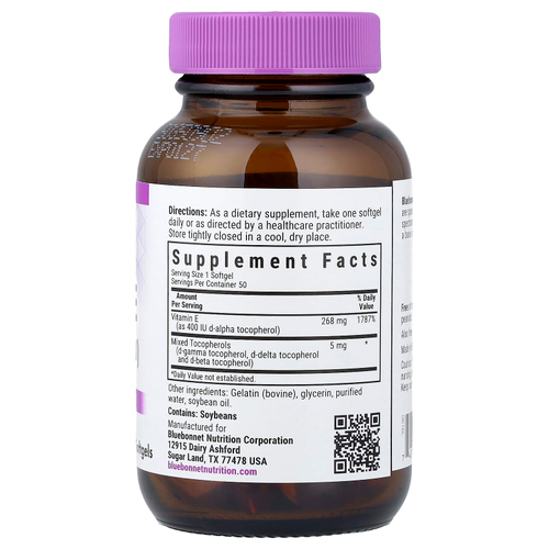 Bluebonnet Nutrition, витамин E, 268 мг (400 МЕ), 50 капсул