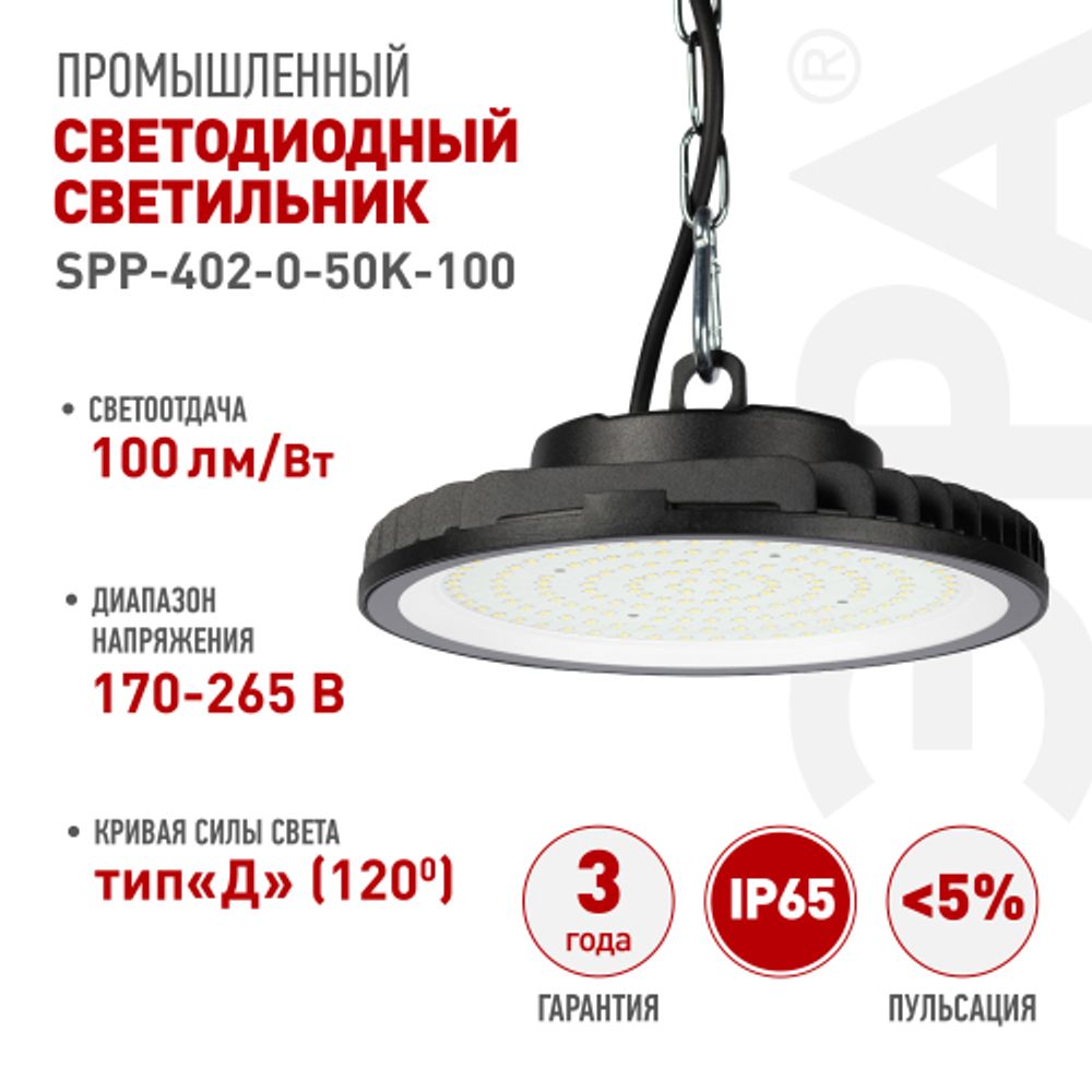 Светильник светодиодный ЭРА SPP-402-0-50K-100 100Вт 5000K IP65 | Светильники для высоких пролетов (хайбеи)