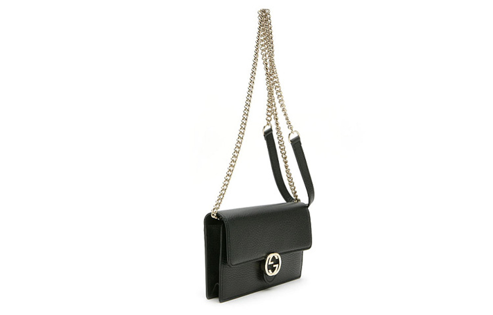 GUCCI Double G Leather WOC Chain Shoulder Messenger Bag Black