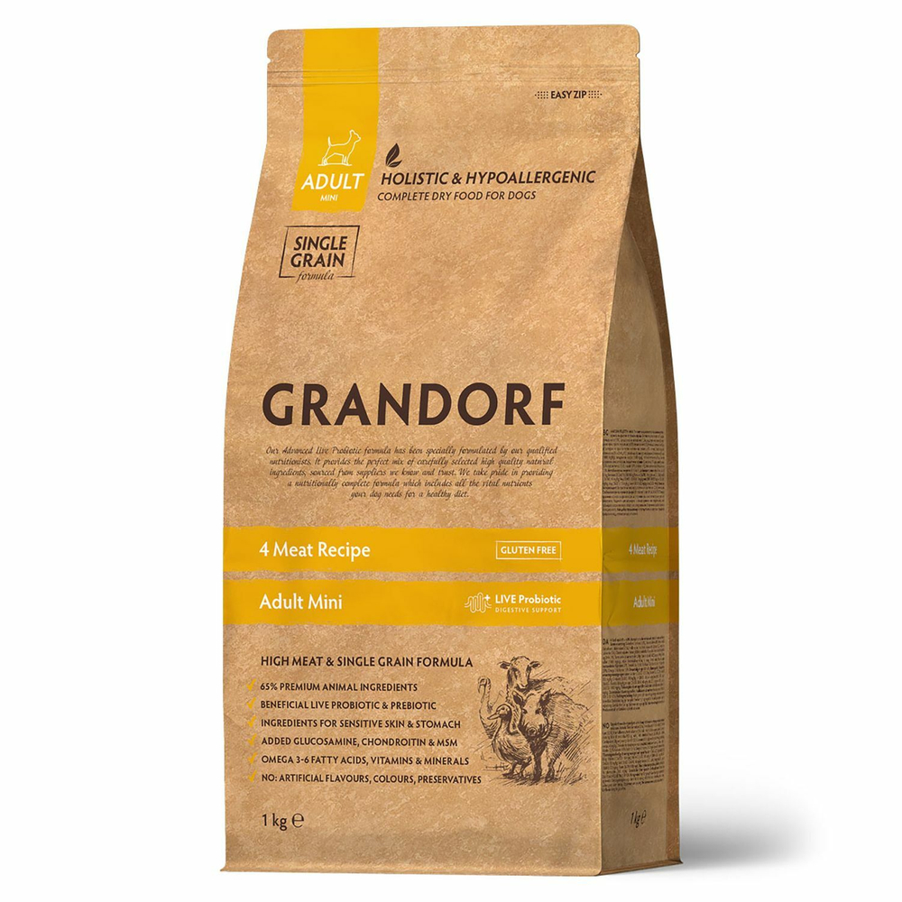 Сухой корм GRANDORF DOG 4 Meat PROBIOTIC MINI 4 вида мяса с пробиотиками для мини пород 1 кг