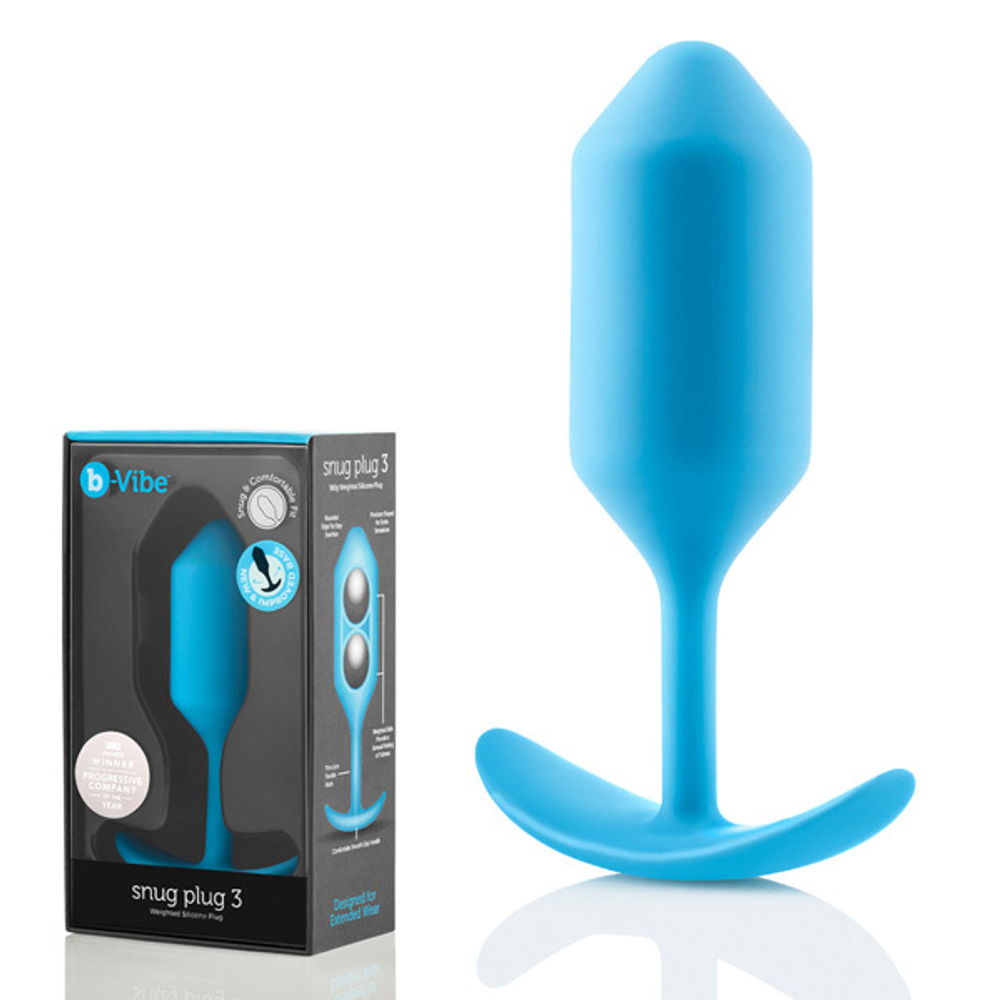 Голубая анальная пробка для ношения 12,7см b-Vibe Snug Plug 3 BV-009-TL
