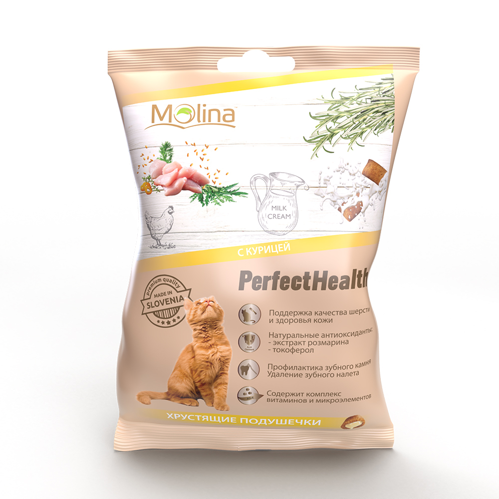 Molina Хрустящие подушечки для кошек "С курицей", 50г